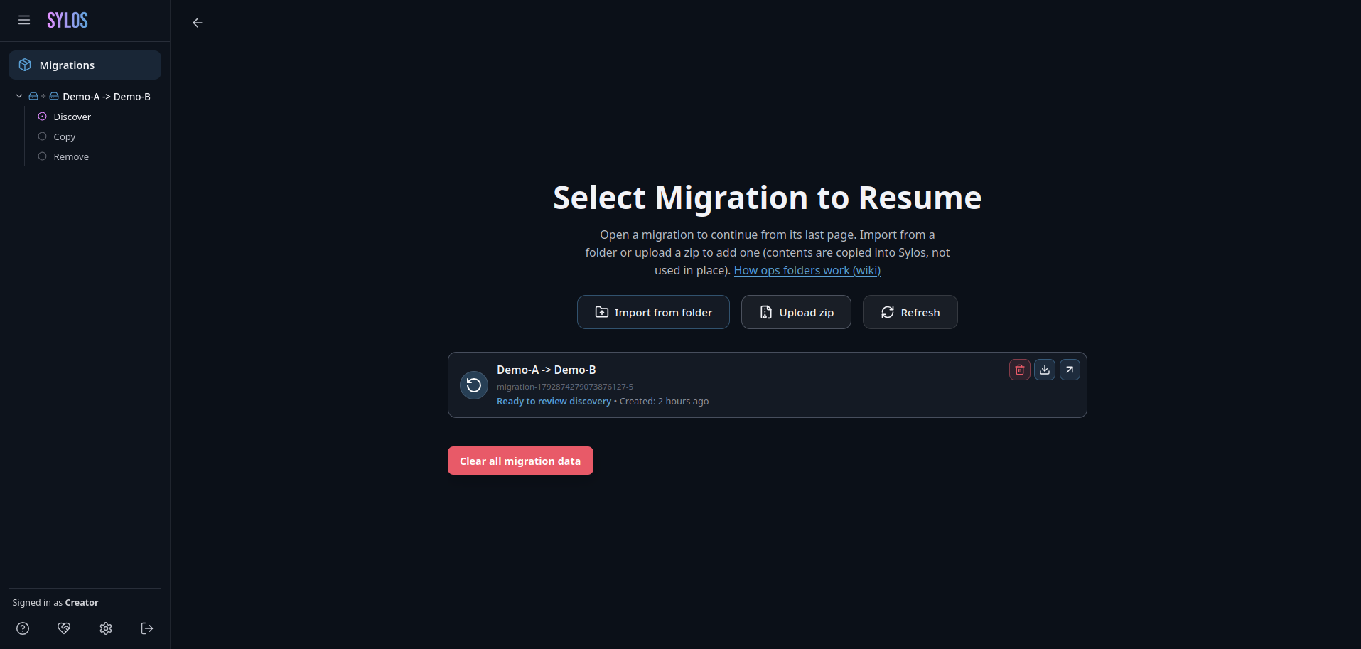 Resuming a migration